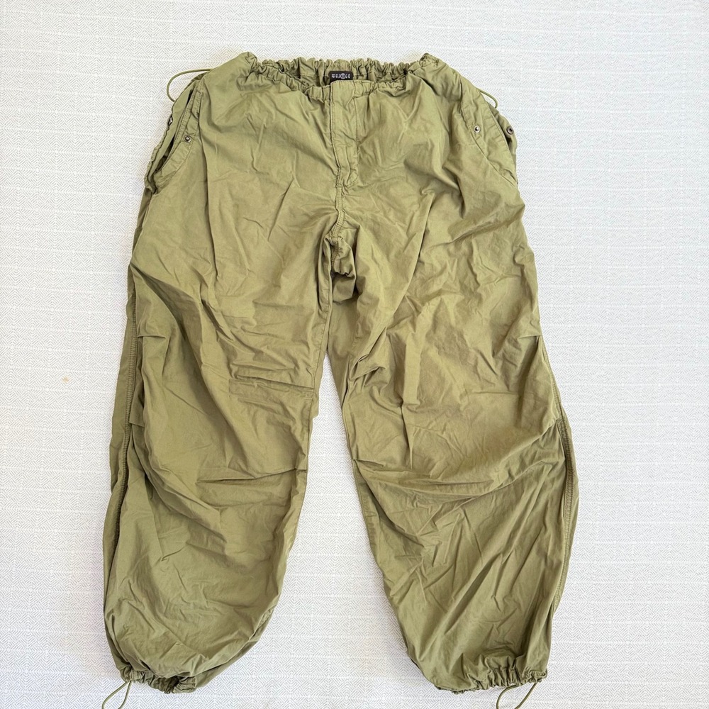 iets frans Olive Green Parachute Pants Baggy Bungee Hem Streetwear Medium